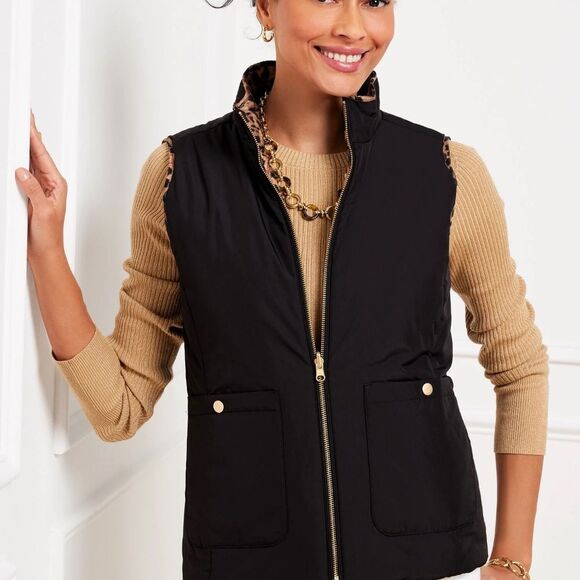 NWT! Talbots Reversible Quilted Vest - Leopard Print/Black | Size 1X - Picture 2 of 9
